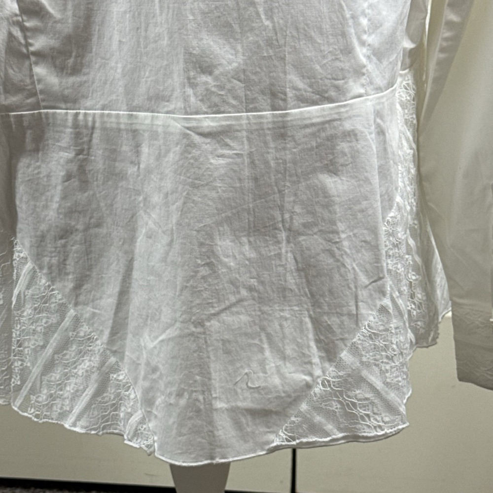 Coldwater Creek Woman's 1X White Long Sleeve Zippered Blouse Lace Overlay - Picture 9 of 16